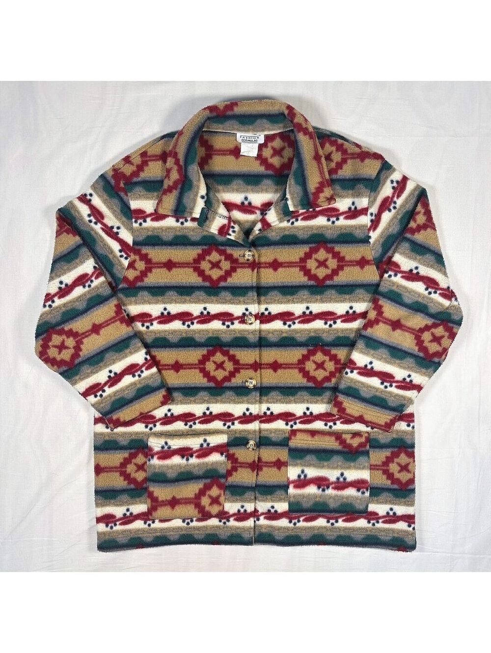 VTG 90s Fashion Formulas Southwestern Aztec Print Fleece Cardigan Jacket XL